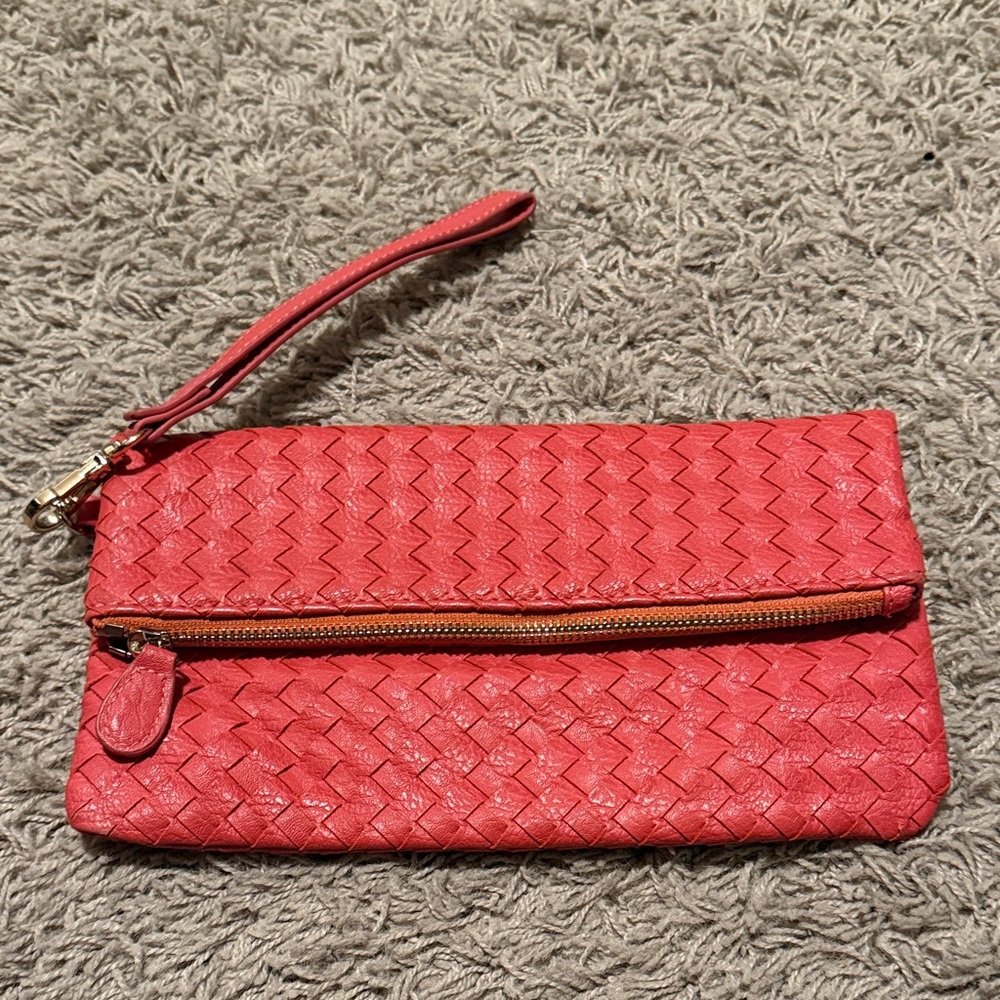 Elegant Coral Woven Clutch